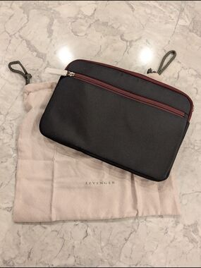 Levenger Black Travel Pouch with Burgundy Trim